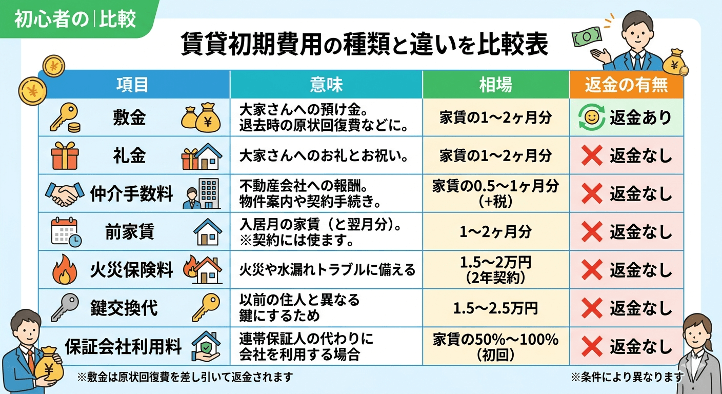 上越市不動産賃貸初期費用の種類と違い画像