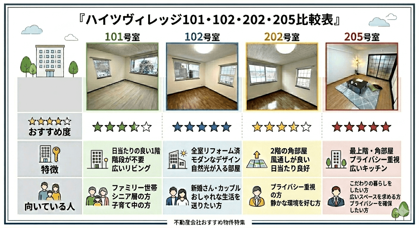 上越市春日野の賃貸アパートハイツヴィレッジ比較表