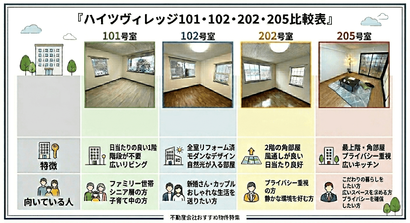 上越市春日野の賃貸アパートハイツヴィレッジ比較表